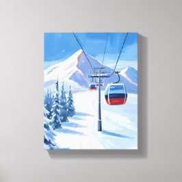 Lienzo Ski Lift | Snow Mountain Gondola Watercolor