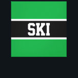 Lienzo SKI negrita Sporty Brillante Black White Stripes<br><div class="desc">Este diseño deportivo y atlético presenta texto SKI en negrita dentro de una banda ancha de centro negro,  resaltada en negro,  contra rayas exteriores de color verde brillante. El texto se puede personalizar</div>