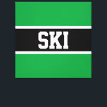 Lienzo SKI negrita Sporty Brillante Black White Stripes<br><div class="desc">Este diseño deportivo y atlético presenta texto SKI en negrita dentro de una banda ancha de centro negro,  resaltada en negro,  contra rayas exteriores de color verde brillante. El texto se puede personalizar</div>