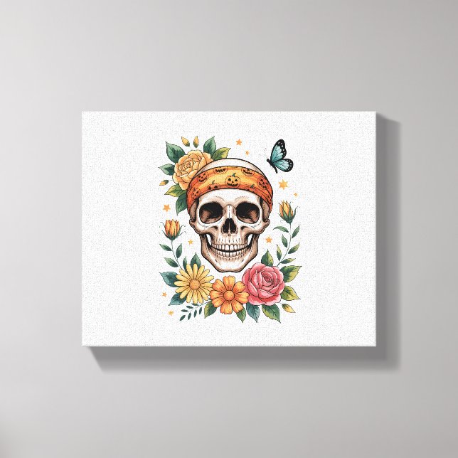 Lienzo Skull Floral Halloween Spooky (Anverso)