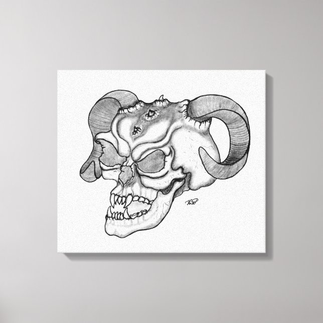 Lienzo Skull Teufelschädel schwarz weiß Zeichnung (Anverso)