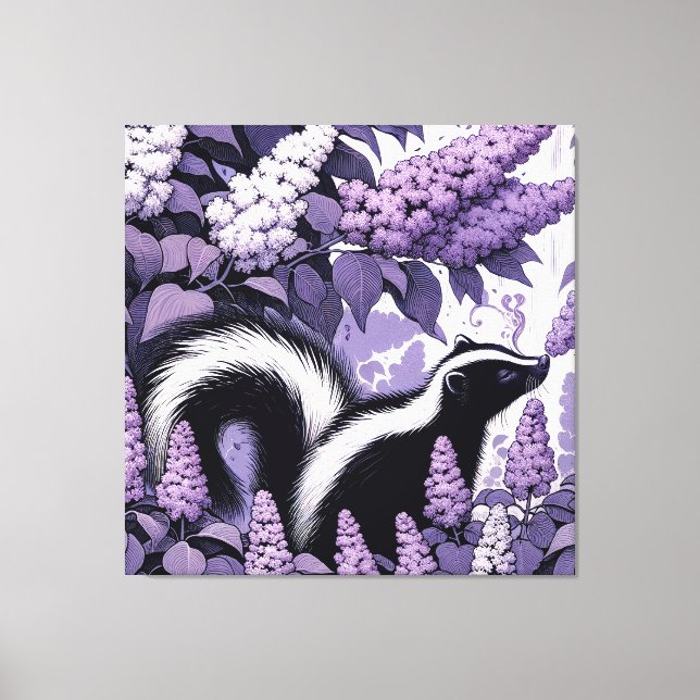 Lienzo Skunk Skunks y Lilac Bush morado (Anverso)