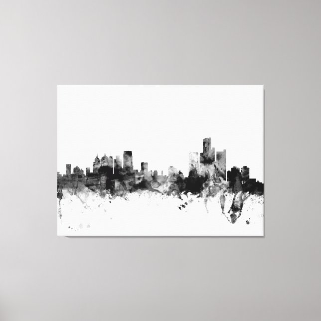 Lienzo Skyline de Detroit Michigan (Anverso)