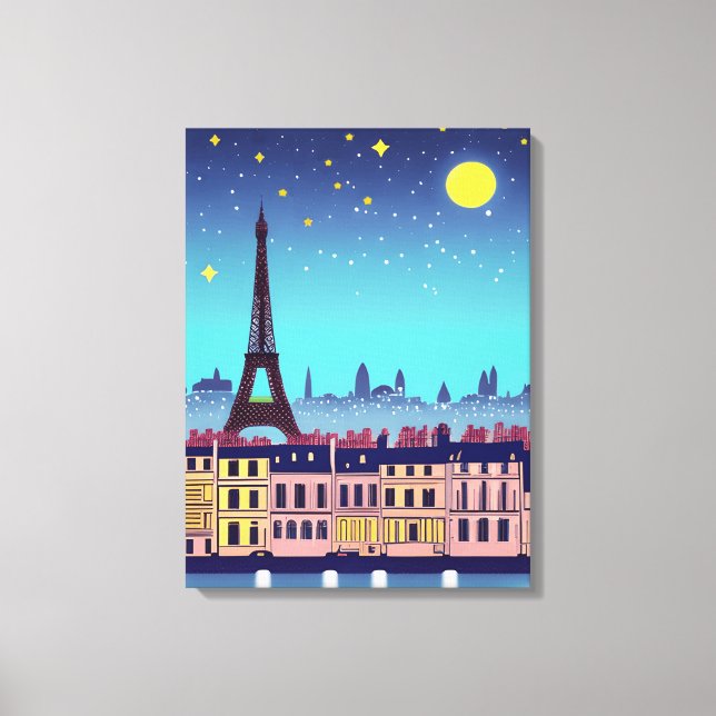 Lienzo Skyline de fantasía de París bajo las estrellas (Anverso)