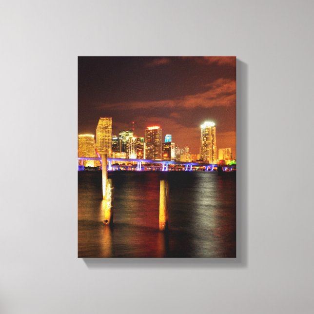 Lienzo Skyline de Miami por la noche, Florida (Anverso)