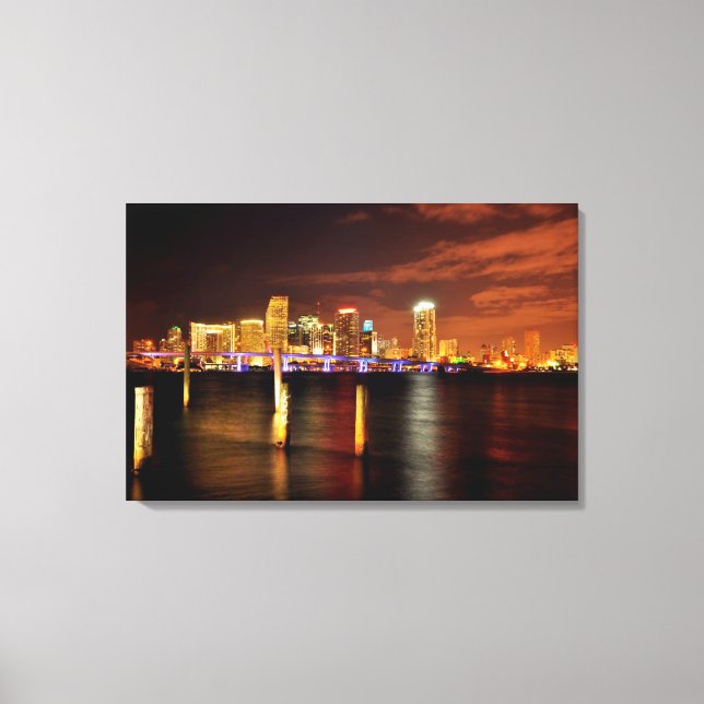 Lienzo Skyline de Miami por la noche, Florida (Anverso)