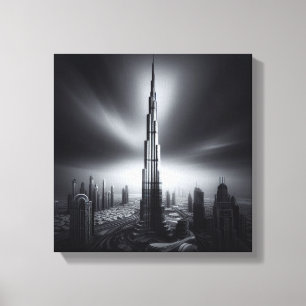 Lienzo Skyline Monocroma Burj Khalifa - Urbano dramático