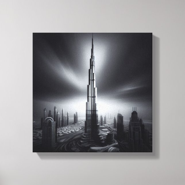 Lienzo Skyline Monocroma Burj Khalifa - Urbano dramático (Anverso)