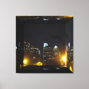 Lienzo Skyline Philadelphia De Noche - Caja Espejada