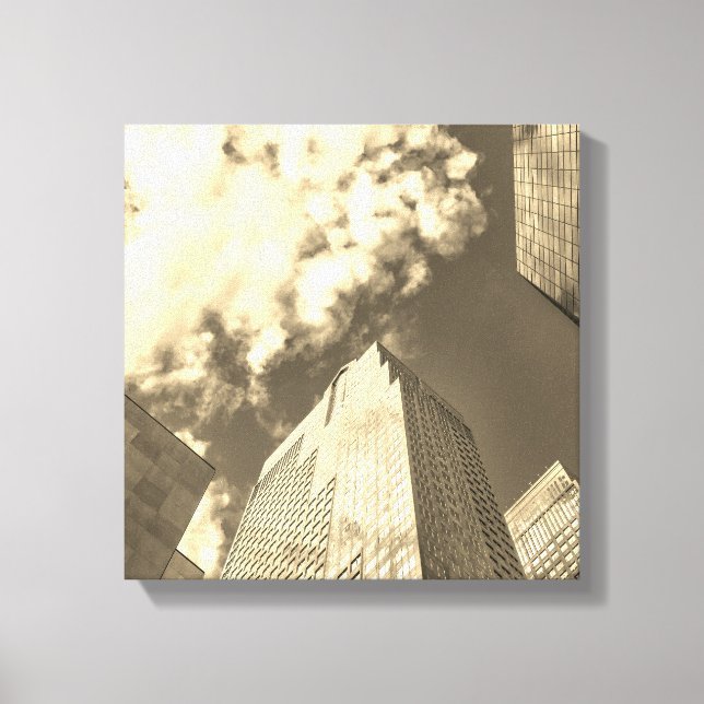 Lienzo Skyline Sepia moderna con nubes (Anverso)