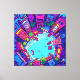 Lienzo Skyview City - Neon Pop Art Urban Landscape