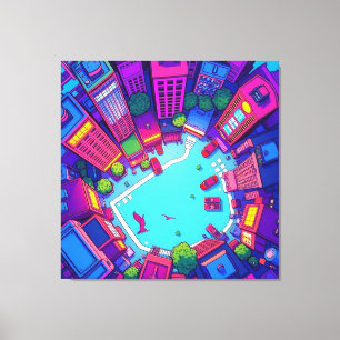 Lienzo Skyview City - Neon Pop Art Urban Landscape