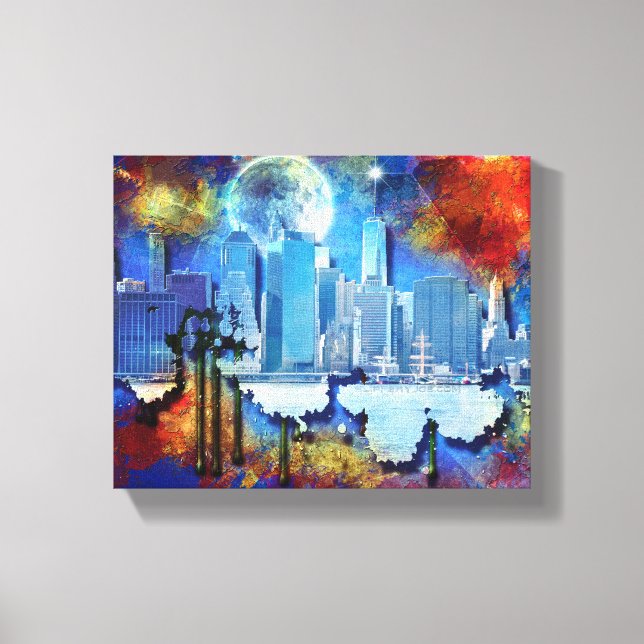 Lienzo SlipperyJoe NYC luna de grafiti rodeada de agitaci (Anverso)