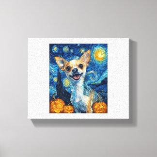Lienzo smiling chihuahua dog starry night by Van Gogh fin
