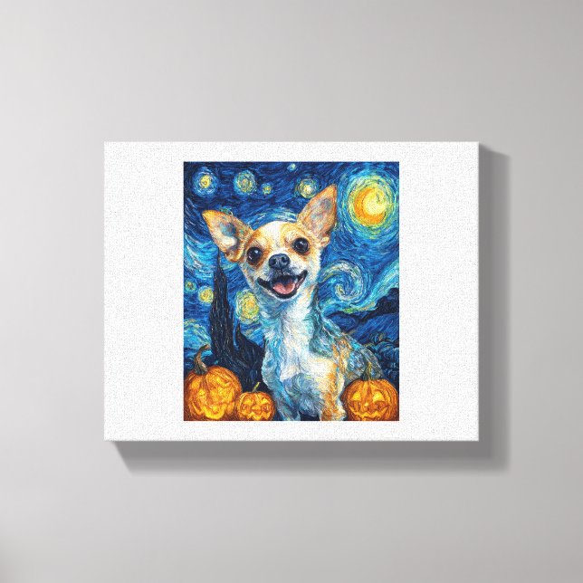 Lienzo smiling chihuahua dog starry night by Van Gogh fin (Anverso)