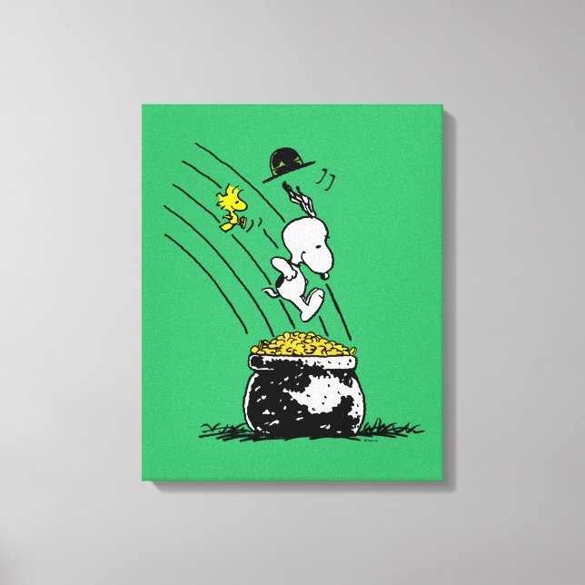 Lienzo Snoopy saltando a la olla de oro (Anverso)