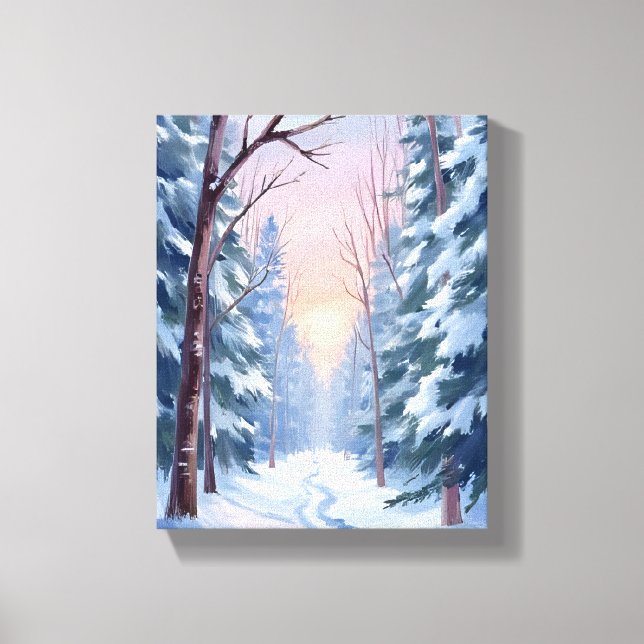 Lienzo Snowy Escape | Winter Forest Watercolor Painting (Anverso)