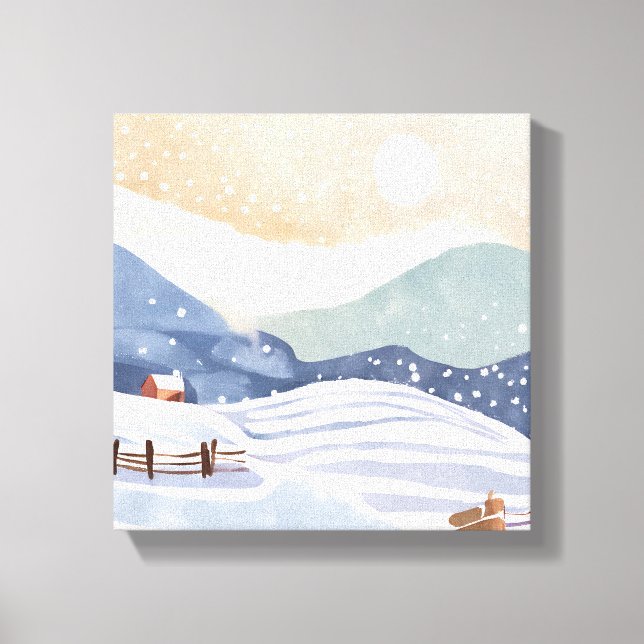 Lienzo Snowy Hillside | Invierno acuarela (Anverso)