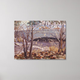 Lienzo Snowy Scene of Bridge en Forest Park St Louis