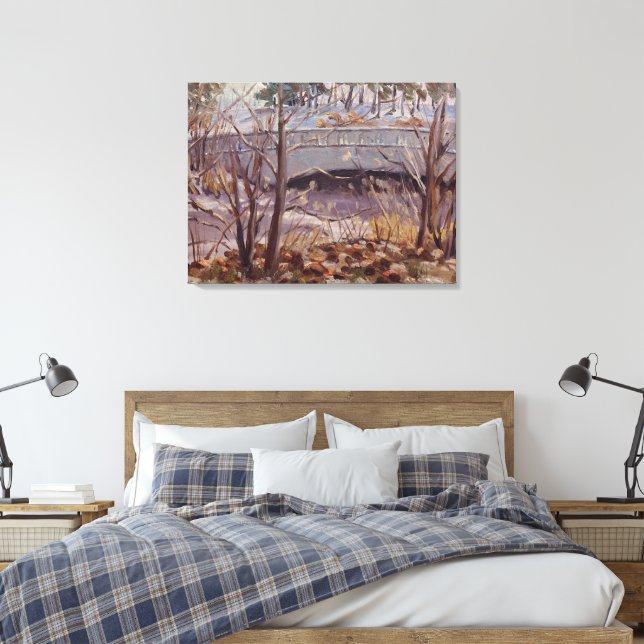 Lienzo Snowy Scene of Bridge en Forest Park St Louis (Insitu(Dormitorio))