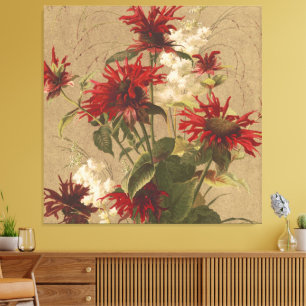 Lienzo Sofisticada floral roja y borgoñona contra beige