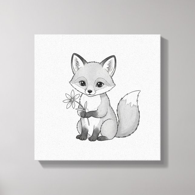 Lienzo Soft Woodland Fox Holding a Flower (Anverso)