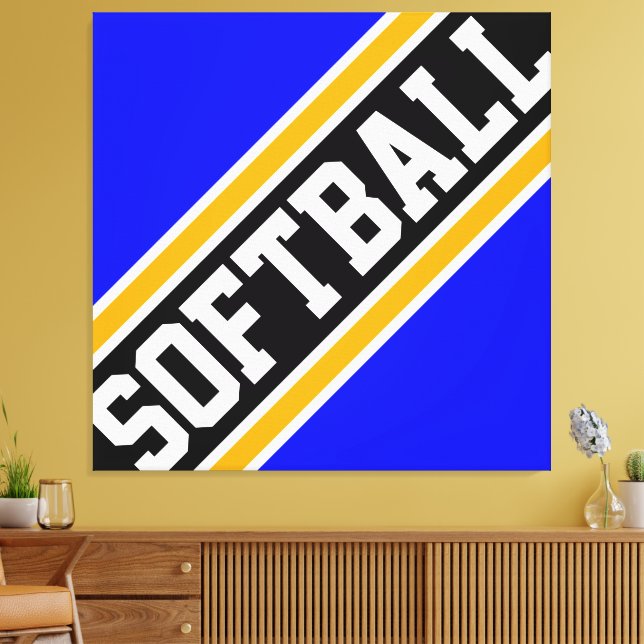 Lienzo SOFTBALL Fun Bright Blue Carreras Stripes (Insitu (Sala de estar))