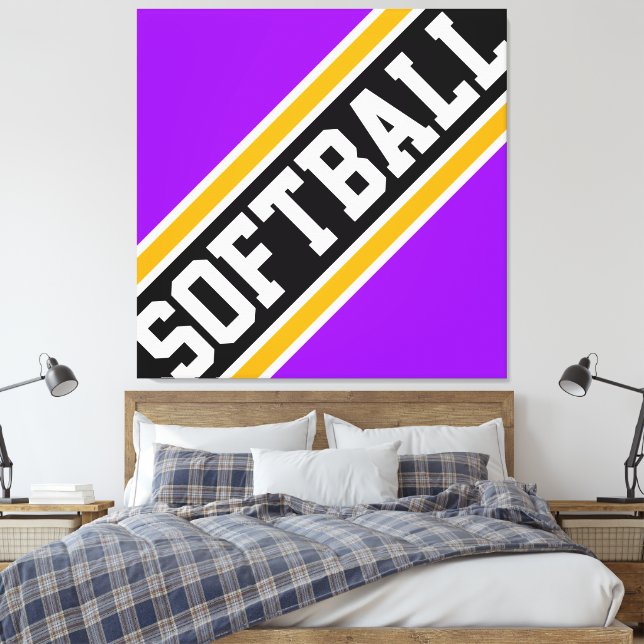 Lienzo SOFTBALL Fun Bright Purple Black Carreras Strips (Insitu(Dormitorio))