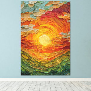 Lienzo Sol Brillante con Tonos Cálidos y Fríos Pared Abst