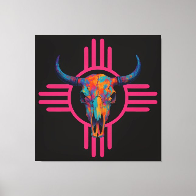 Lienzo Sol de Nuevo México Cráneo Rosa  (Anverso)