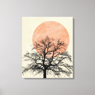 Lienzo Sol de silueta de árbol de invierno
