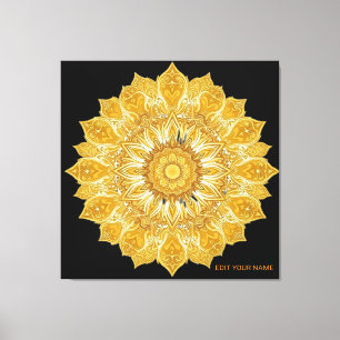 Lienzo Sol Floral Mandala Dorado Lujoso