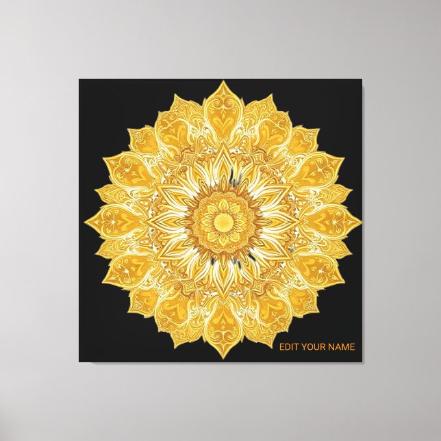 Lienzo Sol Floral Mandala Dorado Lujoso (Anverso)