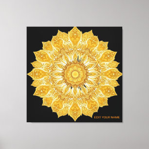 Lienzo Sol Floral Mandala Dorado Lujoso