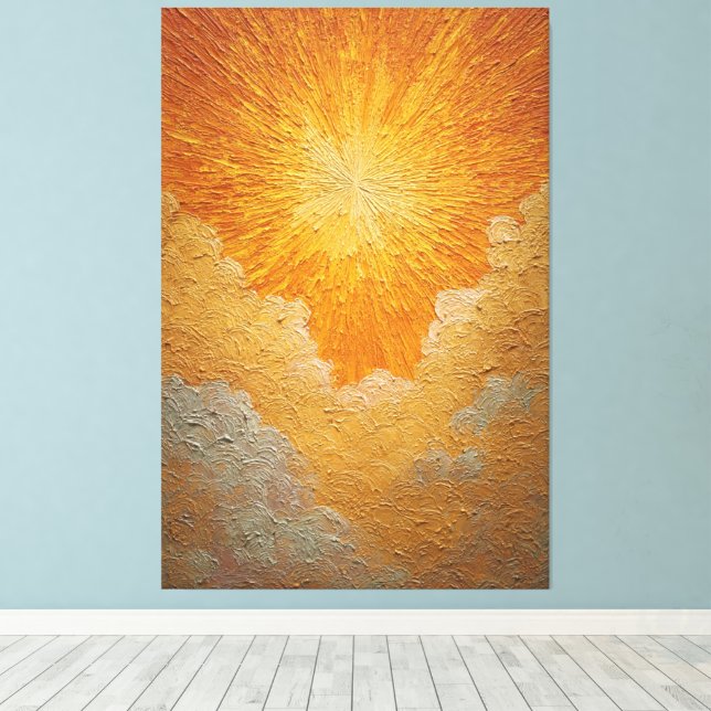 Lienzo Sol Radiante con Nubes Doradas Texturizado Abstrac (Insitu (piso de madera))