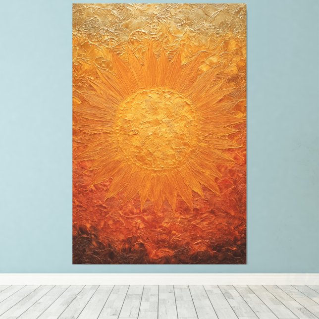 Lienzo Sol Radiante Dorado con Rayos Texturizados Abstrac (Insitu (piso de madera))