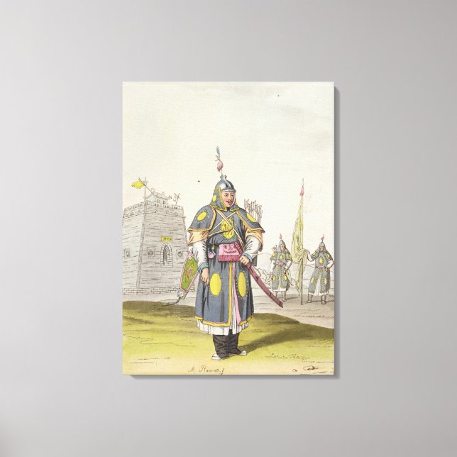 Lienzo Soldado chino con traje de batalla, ilustracion (Anverso)