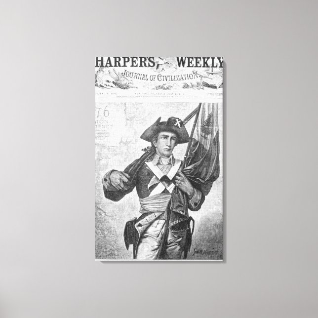 Lienzo Soldado continental con bandera de mosquete (Anverso)