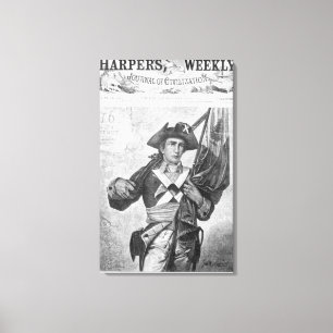 Lienzo Soldado continental con bandera de mosquete