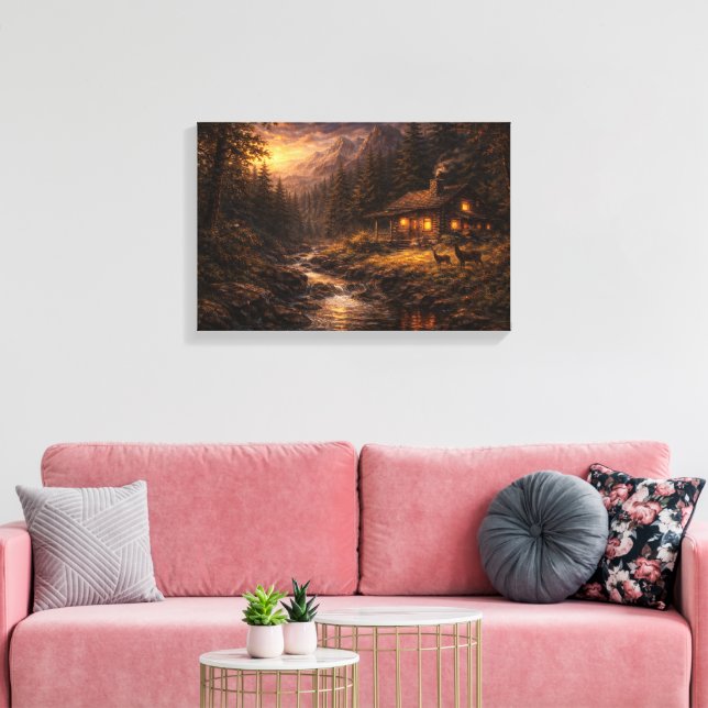 Lienzo "Soledad Dorada: Cabaña de Montaña al Estilo Impas (Insitu (Sala de estar))