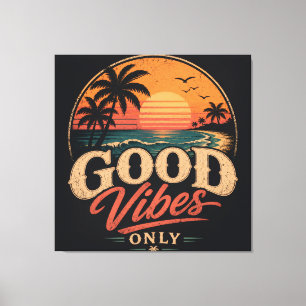 Lienzo Solo Buenas Vibraciones Diseño Retro Puesta de Sol