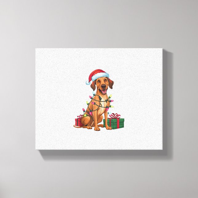 Lienzo Sombrero de Santa Luces de Navidad Perro Thai Ridg (Anverso)