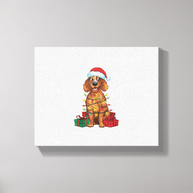 Lienzo Sombrero de Santa Luces de Navidad Setter Inglés P (Anverso)