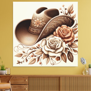 Lienzo Sombrero de vaquera country con flores