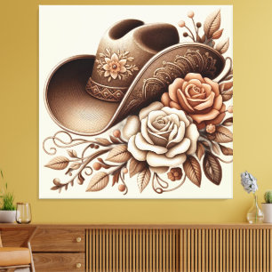Lienzo Sombrero de vaquera country occidental con flores