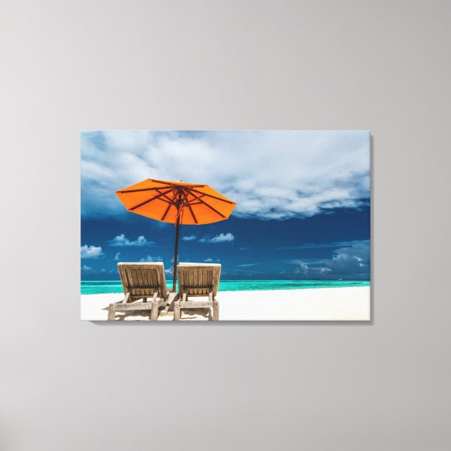 Lienzo Sombrilla De Sol En Playa De Arena |Maldivas (Anverso)