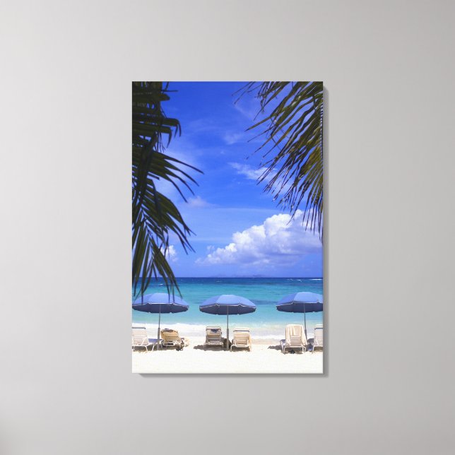 Lienzo sombrillas en la playa, St. Maarten, Caribe (Anverso)