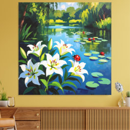 Lienzo „Sommerglück am See – Marienkäfer auf Lilien“