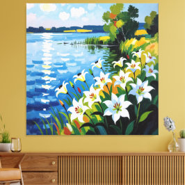 Lienzo „Sommerglück am See – Marienkäfer auf Lilien“