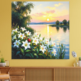 Lienzo „Sommerglück am See – Marienkäfer auf Lilien“